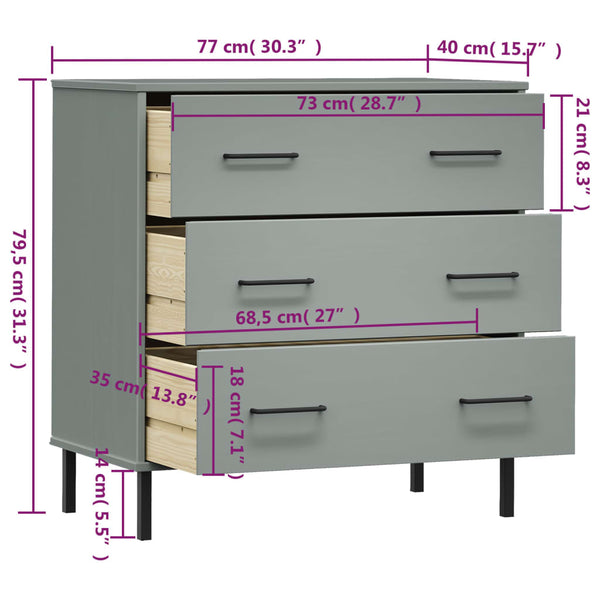 Graues Sideboard mit 3 Schubladen Georg 77x40x79,5cm (Massivholz Oslo)