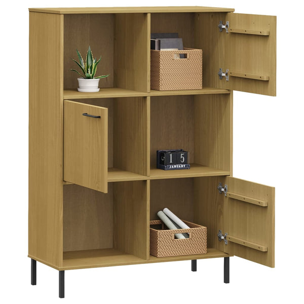 Ruskea kirjakaappi Feraru 90x35x128,5cm (metallijaloilla, täyspuu oslo)