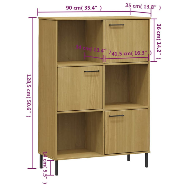 Ruskea kirjakaappi Feraru 90x35x128,5cm (metallijaloilla, täyspuu oslo)