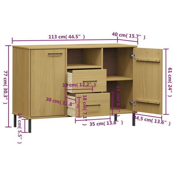 Braunes Sideboard mit Metallfüßen Judifta 113x40x77cm (Massivholz Oslo)