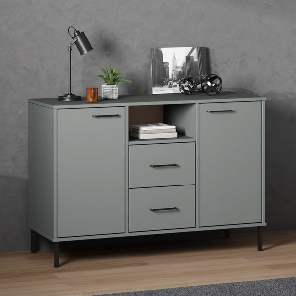 Harmaa senkki metallijaloilla Judifta 113x40x77cm (täyspuu oslo)