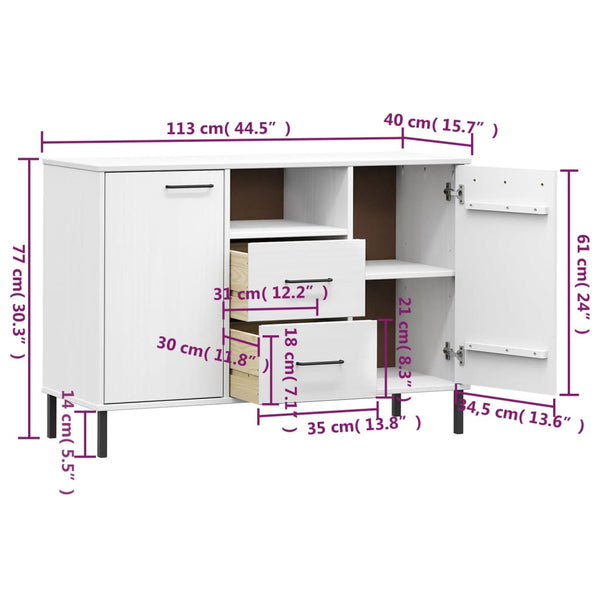Weißes Sideboard mit Metallfüßen Judifta 113x40x77cm (Massivholz Oslo)