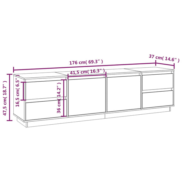 Weißes TV-Lowboard Dinel 176x37x47,5cm (Kiefer)