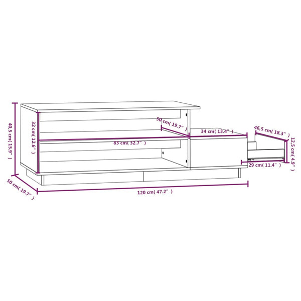 Grauer Couchtisch Vinatoru 120x50x40,5cm (Kiefer)