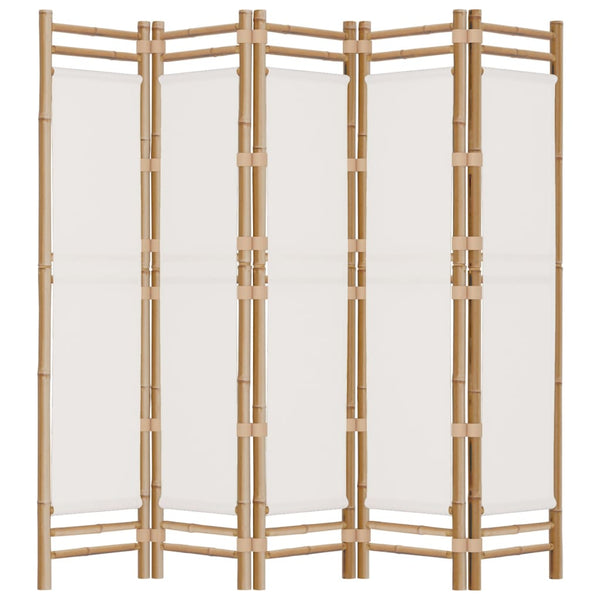 Raumteiler Kirita 200cm faltbar (Bambus und Stoff, 5 Paneele)