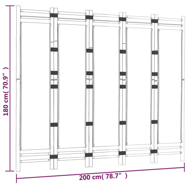 Raumteiler Kirita 200cm faltbar (Bambus und Stoff, 5 Paneele)