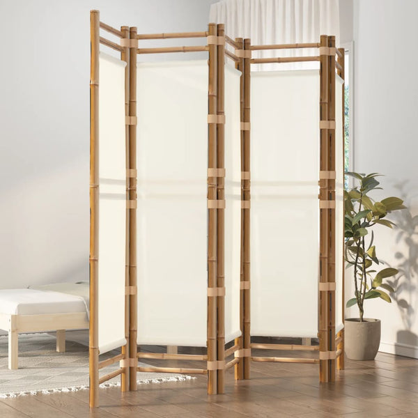 Raumteiler Kirita 200cm faltbar (Bambus und Stoff, 5 Paneele)
