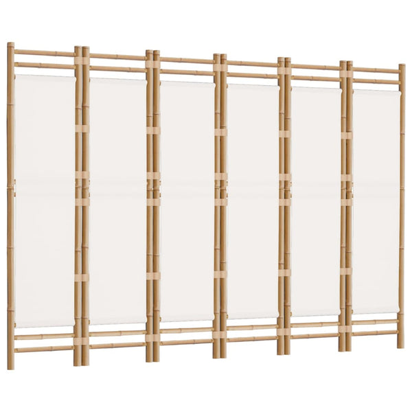 240cm faltbarer Raumteiler Kirita (6 Paneele aus Bambus und Stoff)