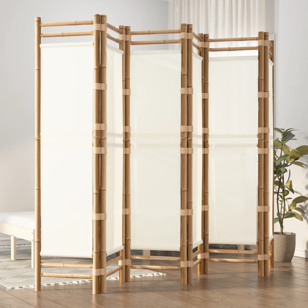 240cm faltbarer Raumteiler Kirita (6 Paneele aus Bambus und Stoff)
