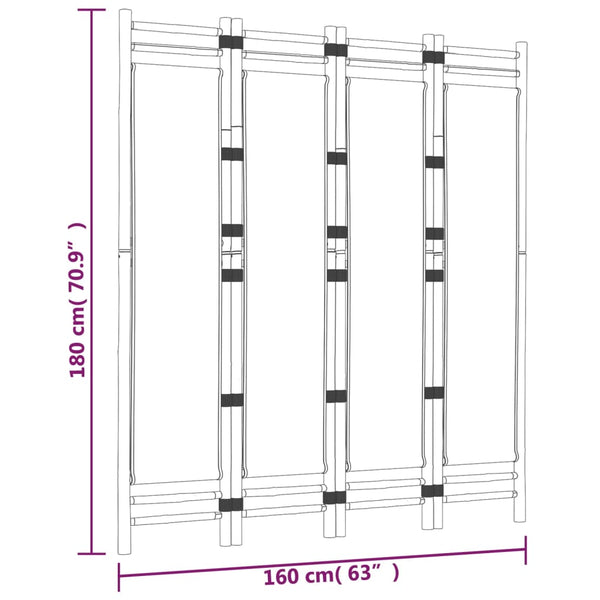 Kirita faltbarer Raumteiler 160 cm (Bambus und Stoff, 4 Segmente)