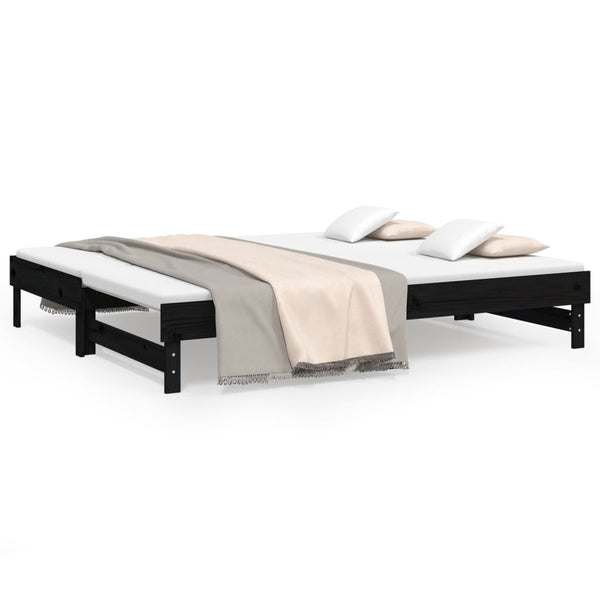 Schwarzes Schlafsofa Ausziehbar Hermus 100x200cm (2x, Kiefer)