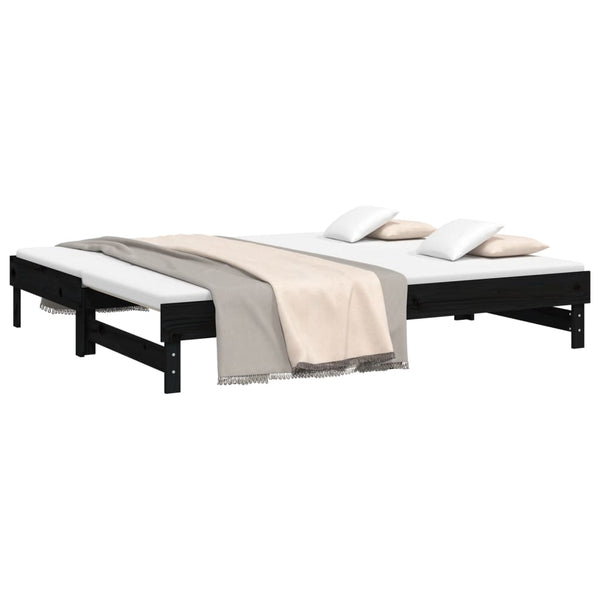 Schwarzes Schlafsofa Ausziehbar Hermus 100x200cm (2x, Kiefer)
