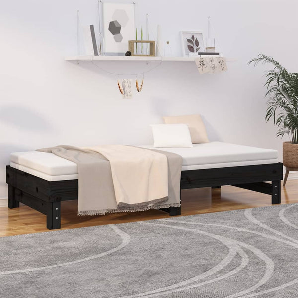 Schwarzes Schlafsofa Ausziehbar Hermus 100x200cm (2x, Kiefer)