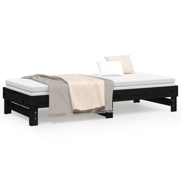 Schwarzes Schlafsofa Ausziehbar Hermus 100x200cm (2x, Kiefer)