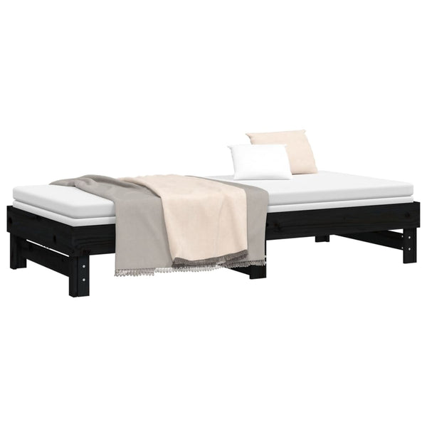 Schwarzes Schlafsofa Ausziehbar Hermus 100x200cm (2x, Kiefer)