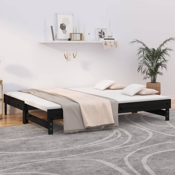 Schwarzes Schlafsofa Ausziehbar Hermus 100x200cm (2x, Kiefer)