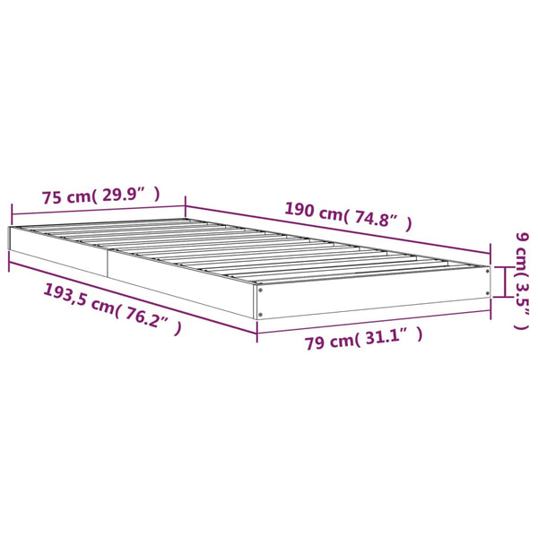 Graues Bettgestell Salvia 75x190cm (Kiefer Small Single)