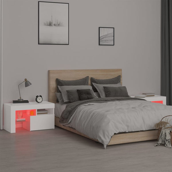 Weiße Nachttische Portocala 70x36,5x40cm (2 Stück mit LED-Beleuchtung)