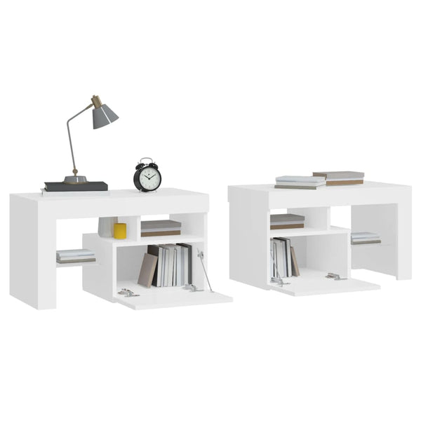Weiße Nachttische Portocala 70x36,5x40cm (2 Stück mit LED-Beleuchtung)