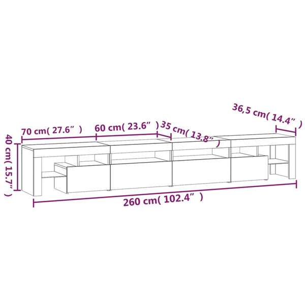 Schwarzes TV-Lowboard mit LED-Beleuchtung Cinstantin 260x36,5x40cm