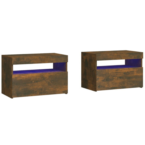 Nachttische Moncilo aus geräucherter Eiche 60x35x40cm (2 Stück mit LED-Beleuchtung)