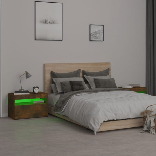 Nachttische Moncilo aus geräucherter Eiche 60x35x40cm (2 Stück mit LED-Beleuchtung)