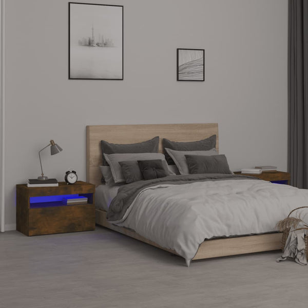 Nachttische Moncilo aus geräucherter Eiche 60x35x40cm (2 Stück mit LED-Beleuchtung)