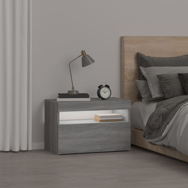 Harmaa yöpöytä led-valoilla Moncilo 60x35x40cm (sonoma)