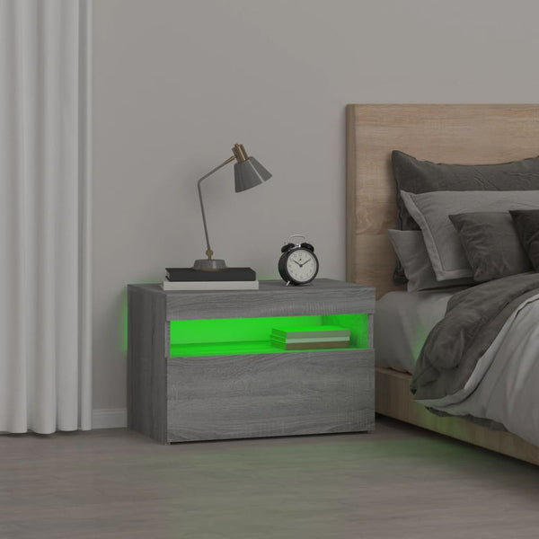 Harmaa yöpöytä led-valoilla Moncilo 60x35x40cm (sonoma)
