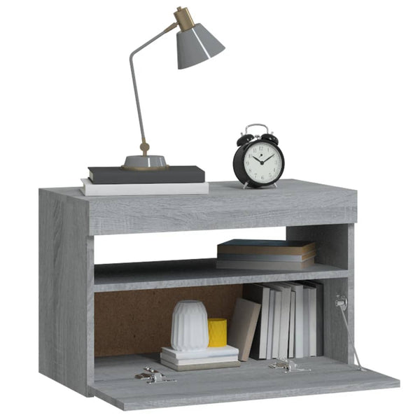 Harmaa yöpöytä led-valoilla Moncilo 60x35x40cm (sonoma)