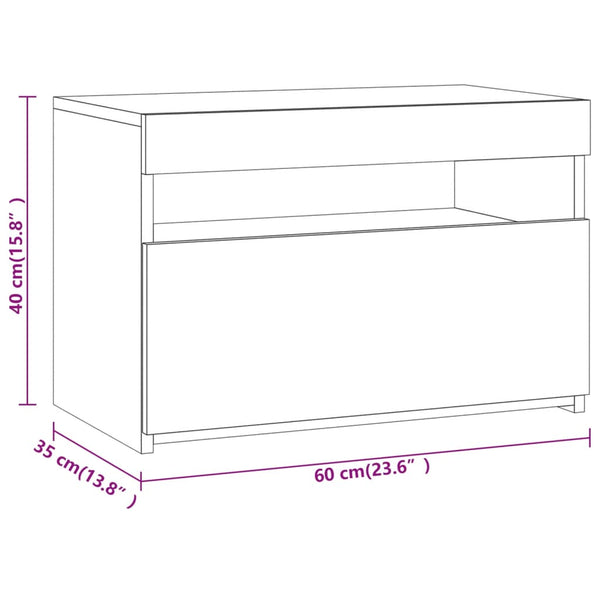 Harmaa yöpöytä led-valoilla Moncilo 60x35x40cm (sonoma)