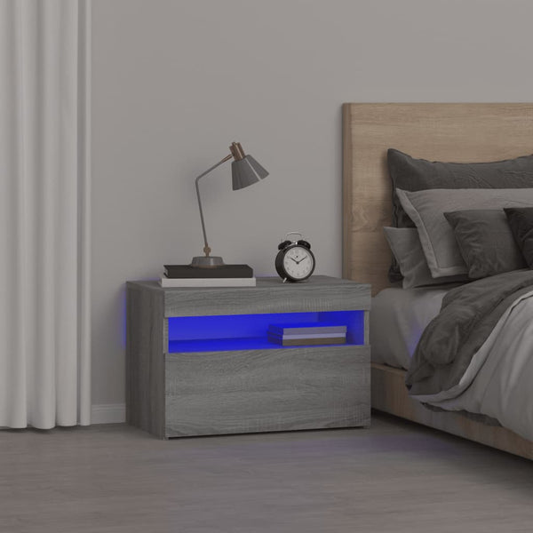 Harmaa yöpöytä led-valoilla Moncilo 60x35x40cm (sonoma)