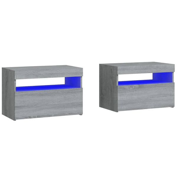 Harmaa yöpöydät Moncilo 60x35x40cm (2 kpl led-valoilla sonoma)