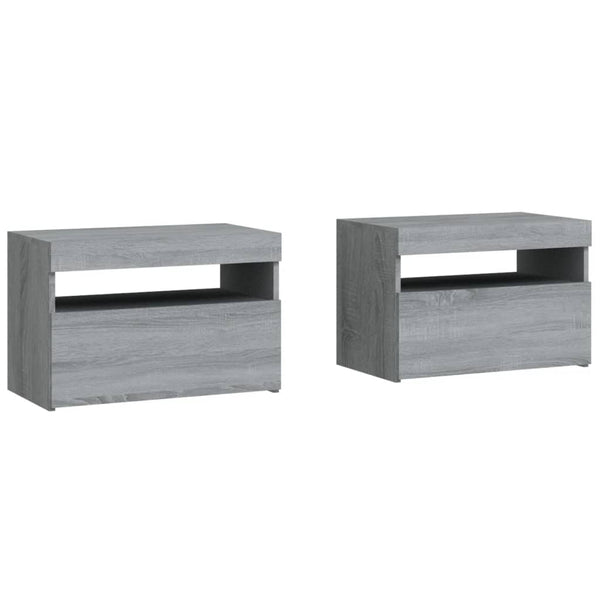 Harmaa yöpöydät Moncilo 60x35x40cm (2 kpl led-valoilla sonoma)