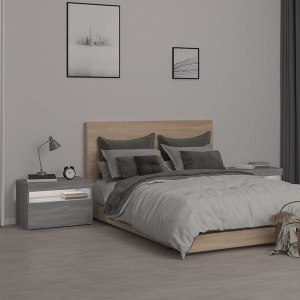 Harmaa yöpöydät Moncilo 60x35x40cm (2 kpl led-valoilla sonoma)