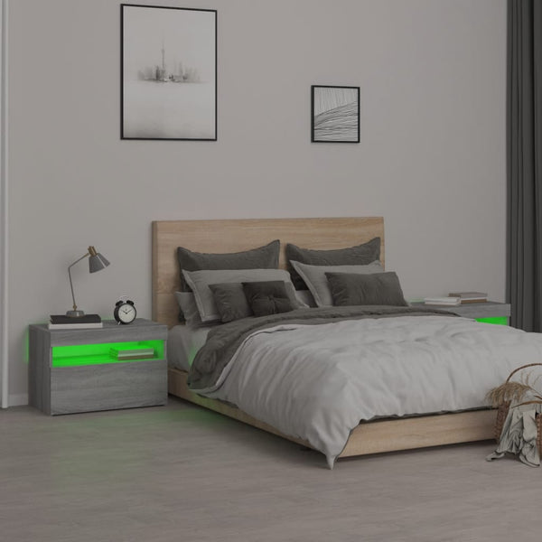 Harmaa yöpöydät Moncilo 60x35x40cm (2 kpl led-valoilla sonoma)