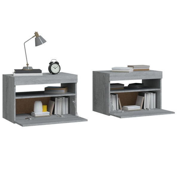 Harmaa yöpöydät Moncilo 60x35x40cm (2 kpl led-valoilla sonoma)