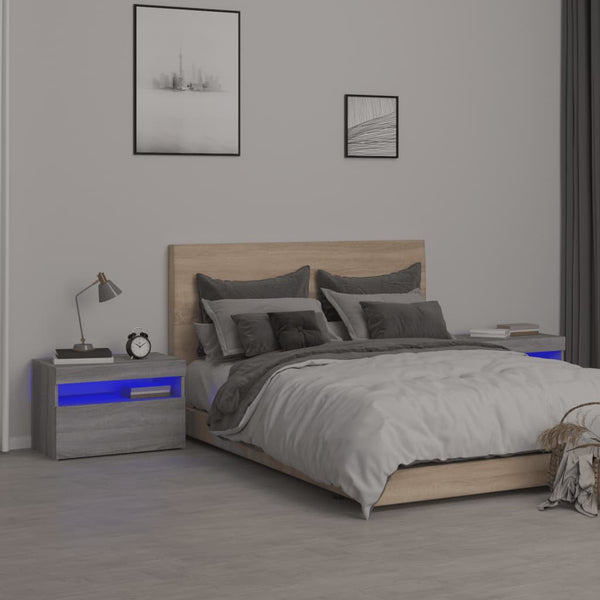 Harmaa yöpöydät Moncilo 60x35x40cm (2 kpl led-valoilla sonoma)