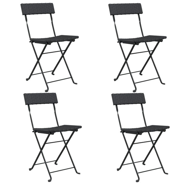 Schwarze klappbare Bistrostühle von Facred (4er-Set Polyrattan und Stahl)