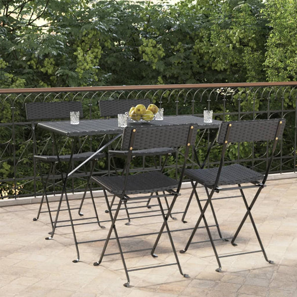 Schwarze klappbare Bistrostühle von Facred (4er-Set Polyrattan und Stahl)