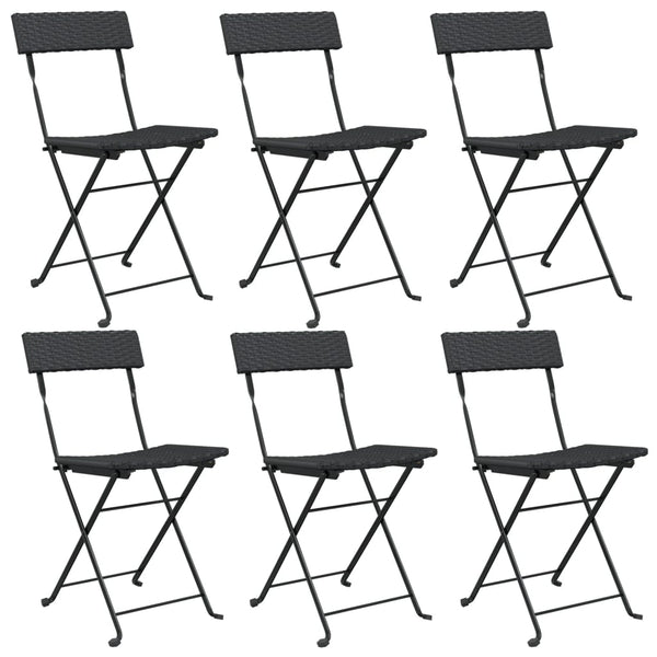 Schwarze klappbare Bistrostühle von Facred (6 Stück Polyrattan und Stahl)