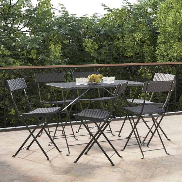 Schwarze klappbare Bistrostühle von Facred (6 Stück Polyrattan und Stahl)