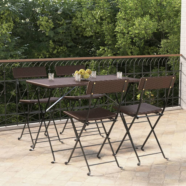 Braune klappbare Bistro-Stühle von Facred (4 Stück Polyrattan und Stahl)