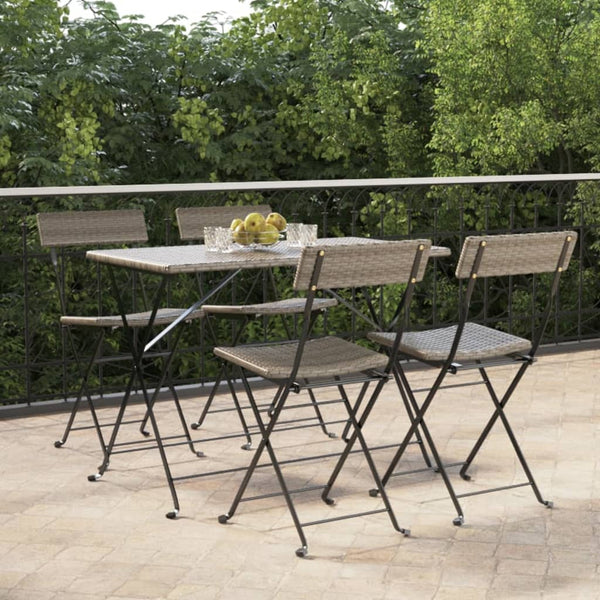 Graue klappbare Bistro-Stühle von Facred, 4 Stk. (Polyrattan und Stahl)