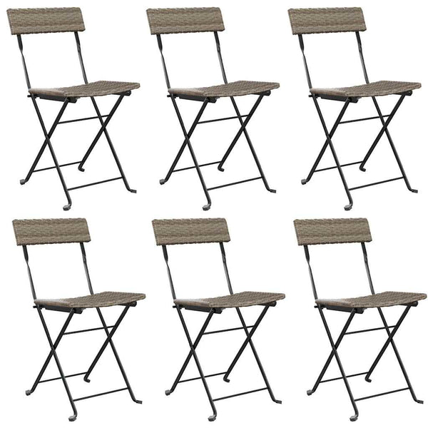 Graue klappbare Bistrostühle von Facred (6 Stück Polyrattan und Stahl)