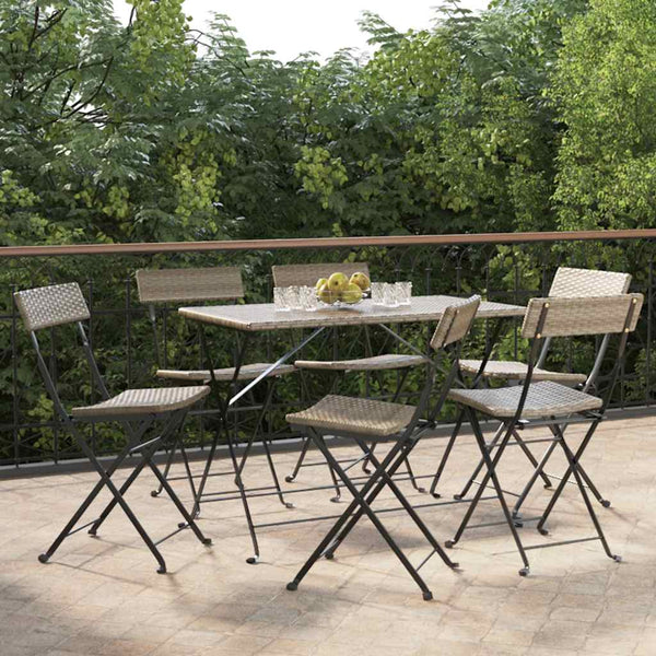 Graue klappbare Bistrostühle von Facred (6 Stück Polyrattan und Stahl)