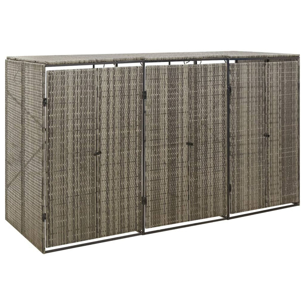 Grauer Dreifach-Mülleimerunterstand Dominik 207x80x117cm (Polyrattan)
