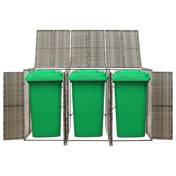 Grauer Dreifach-Mülleimerunterstand Dominik 207x80x117cm (Polyrattan)