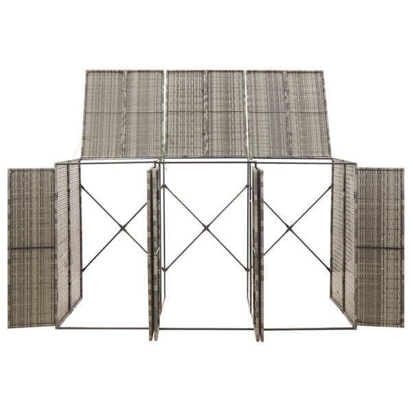 Grauer Dreifach-Mülleimerunterstand Dominik 207x80x117cm (Polyrattan)