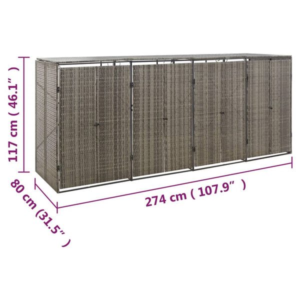Graue Mülltonnenbox Dominik 274x80x117cm für vier Behälter (Polyrattan)